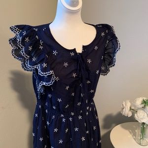 GAP Blue and White Embroidered Front Tie Dress